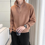 Men's Casual Half Zip Fake Two Piece Lapel Knit Sweater