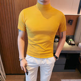 Men's Summer Business Slim Solid Color Half Turtleneck Short Sleeve T-Shirt