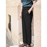 Mens High Waisted Pants Casual Paris Button Straight Slim Fit Trousers