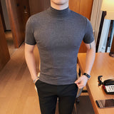 Men's Summer Business Slim Solid Color Half Turtleneck Short Sleeve T-Shirt