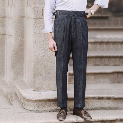 Men's British High Waist Straight Denim Trousers