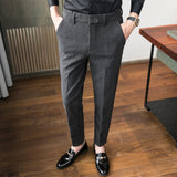 Striped Slim-fit Woolen Trousers