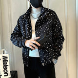 Men's Casual Stand Collar Printed Loose Jacket