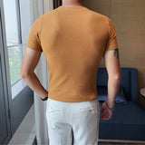 Men's Summer Slim Waffle Round Neck Solid Color T-Shirt