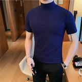 Men's Summer Business Slim Solid Color Half Turtleneck Short Sleeve T-Shirt