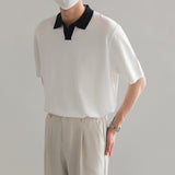 Contrast Lapel Knitted Polo Shirt