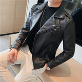 Men's Diagonal Zipper Slim Fit Short Suit Collar Leather Jacket