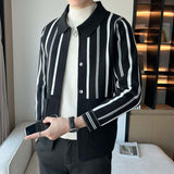 Striped Knit Lapel Casual Cardigan Jacket