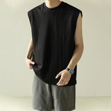 Loose Crew Neck Solid Color Vest