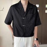 Printed Button-Down Short Sleeve Casual Shirt Top