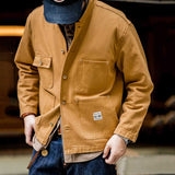 American Retro Canvas Lapel Multi-pocket Work Jacket