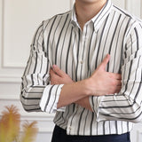 Men's Casual Business Slim Vertical Striped Long Sleeved Shirt