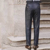 Men's British High Waist Straight Denim Trousers