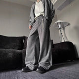 Vertical Striped Straight Loose Woolen Trousers