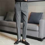 Men's Solid Color Casual Straight Leg Business British Slim Pants