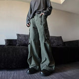 Vintage Pleated Large Pocket Wide Leg Overalls