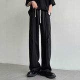 Men's High Waist Casual Drawstring Drape Straight Trousers