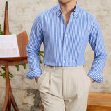 Men's Summer Striped Cotton Linen Long Sleeve Shirt