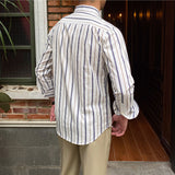 Men's Vintage British Cotton Thin Striped Long Sleeve Shirt