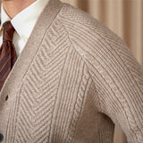 Vintage Wool Jacquard Slim Fit V-Neck Cardigan