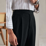 Men's High Waist Straight Pants Retro Business Trousers