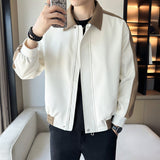 Contrast Color Leather Loose Casual Lapel Jacket