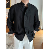 Mens Casual Stand Collar Loose Thin Shirt