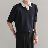 Contrast Lapel Knitted Polo Shirt