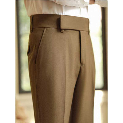 Men's Slim Fit Dress Pants Casual Solid Color Vintage High Waisted Trousers