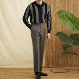 Vertical Striped Colorblock Lapel Sweater