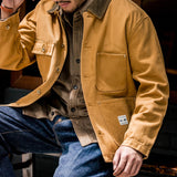 American Retro Canvas Lapel Multi-pocket Work Jacket