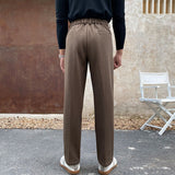 Men's Business Casual Straight Retro Lace-up Elastic Waist Pants