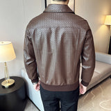 British Business Casual Lapel Plaid Leather Jacket