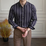 Men's Casual Business Slim Vertical Striped Long Sleeved Shirt