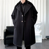 British Casual Solid Color Lapel Single Breasted Long Sleeved Coat