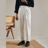 Men's High Waisted Pants White Striped Casual Retro Straight Trousers