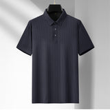 High Elastic Ice Silk Striped Loose POLO Shirt