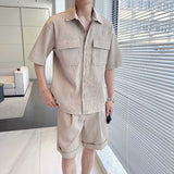 Loose Simple Pleated Sleeve Shirt Shorts Set