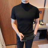 Men's Summer Business Slim Solid Color Half Turtleneck Short Sleeve T-Shirt