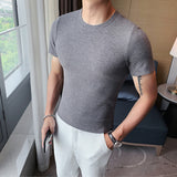 Men's Summer Slim Waffle Round Neck Solid Color T-Shirt