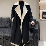 Contrast Color Lapel Wool Mid-length Cotton and Thickened Coat