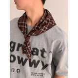 Cotton Linen Plaid Triangle Scarf