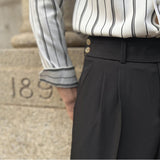 Men's British Business Dress Pants Casual Straight Leg High Waisted Trousers