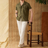 Men's Cotton And Linen Button-Down Shirt