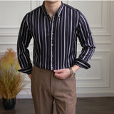 Men's Casual Business Slim Vertical Striped Long Sleeved Shirt