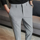 Men's Solid Color Casual Straight Leg Business British Slim Pants