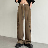 Men's High Waist Casual Drawstring Drape Straight Trousers