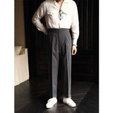 Men's British Casual High Waist Trousers Straight Leg Business Suit Pants