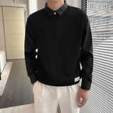 Men's Casual Slim Lapel Long Sleeve Fake Two-piece Sweatshirt