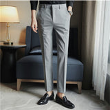 Men's Solid Color Casual Straight Leg Business British Slim Pants